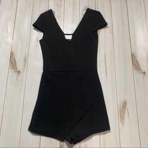 Black V-neck Envelope Skirt Romper